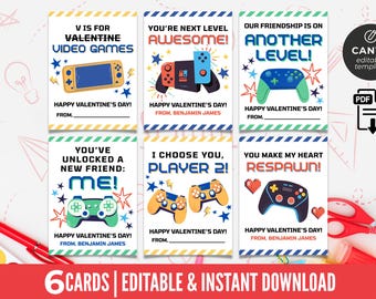 Gamer Valentine Cards for Kids | Classroom Video Game Valentines Bundle | Instant Download & Editable Canva Template