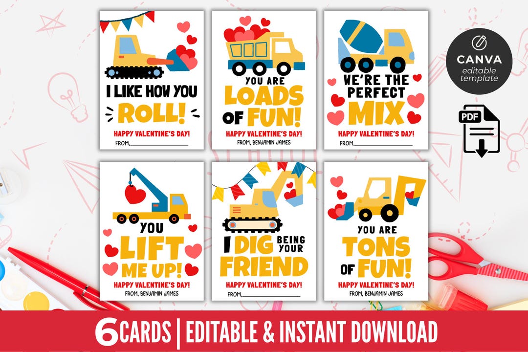 Construction Valentine Cards for Kids | Classroom Valentines Day Cards ...