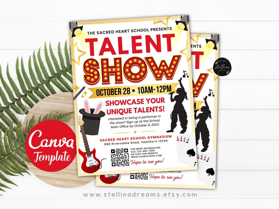 Editable Talent Show Flyer: School Fundraiser, Magic Cards Party (CANVA ...