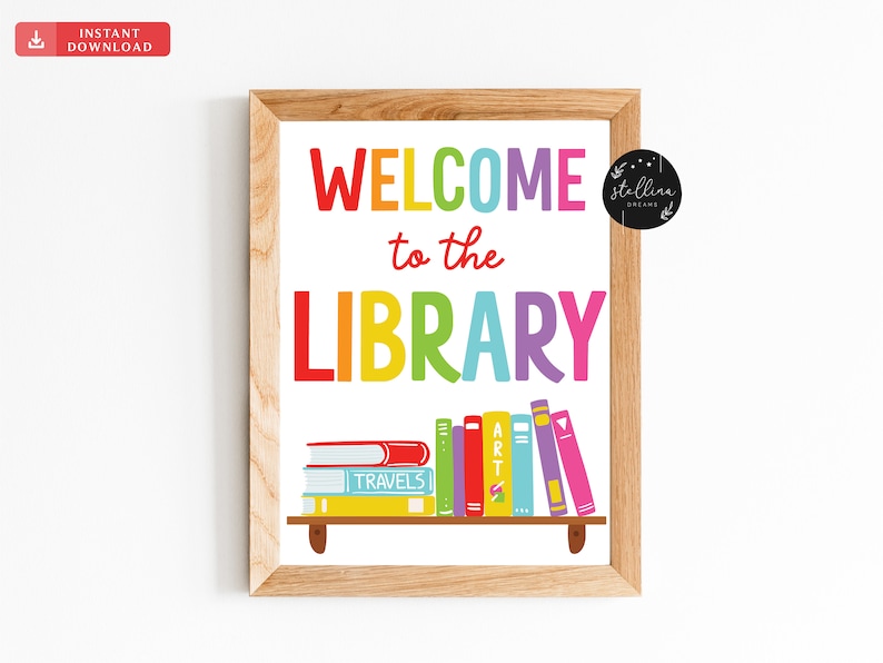 Welcome Library School Sign Printable School Library Poster | Etsy