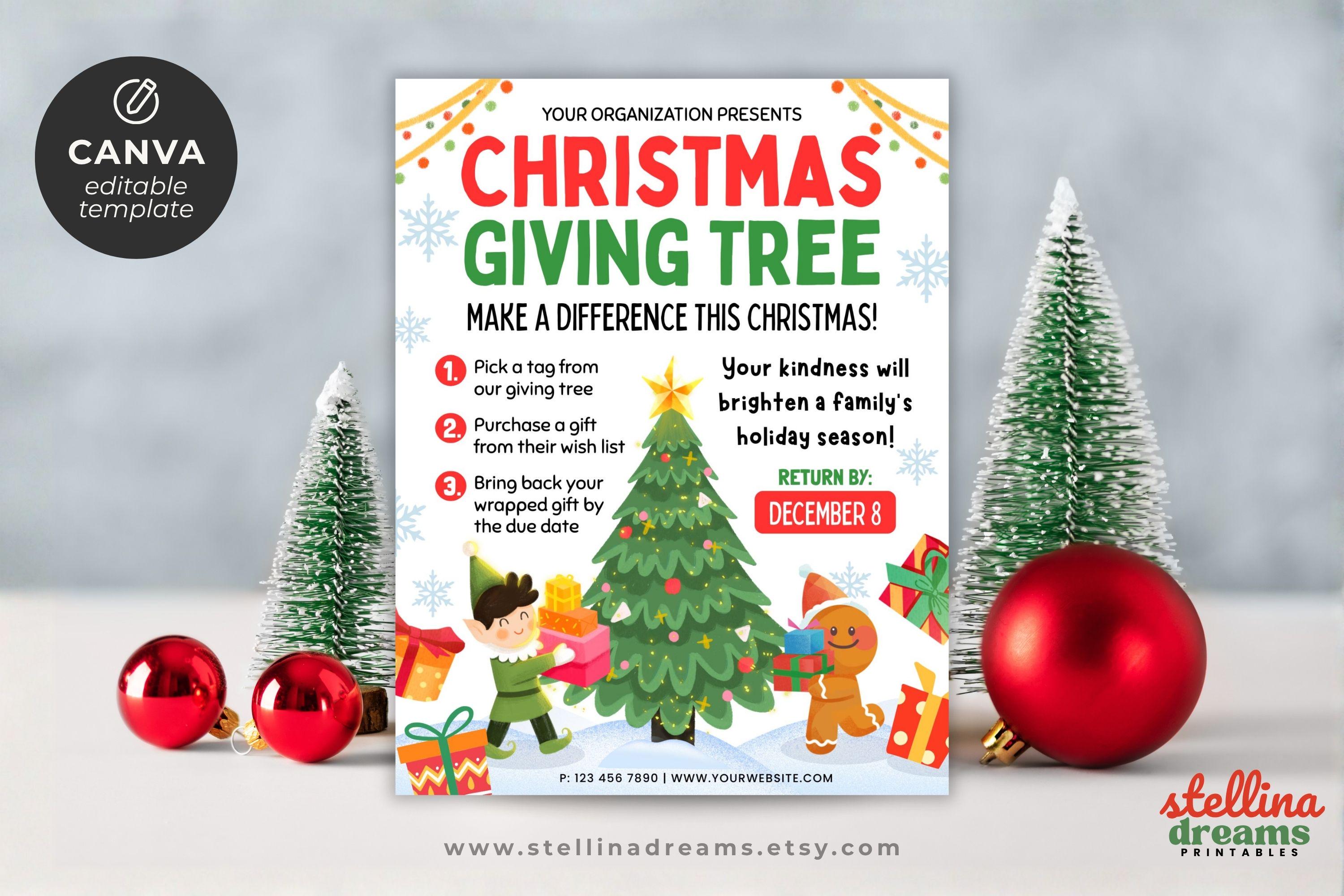 Christmas Giving Tree Fundraiser Flyer | Angel Tree Charity Poster ...