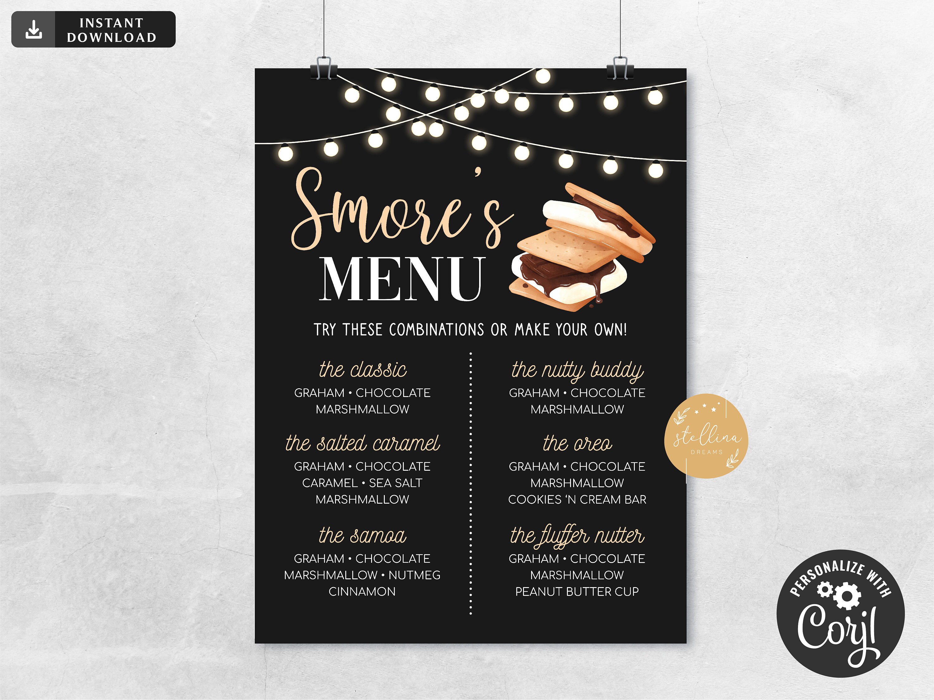 EDITABLE S'mores Menu Printable Smores Menu S'mores | Etsy