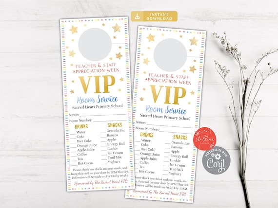 Teacher Appreciation Room Service Door Hanger, Teacher and Staff Appreciation Ideas, Printable Editable Thank You Tags, School Pto Pta