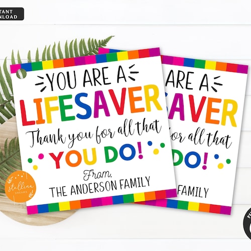 Printable/editable Thank You for Being a Real Lifesaver Gift - Etsy