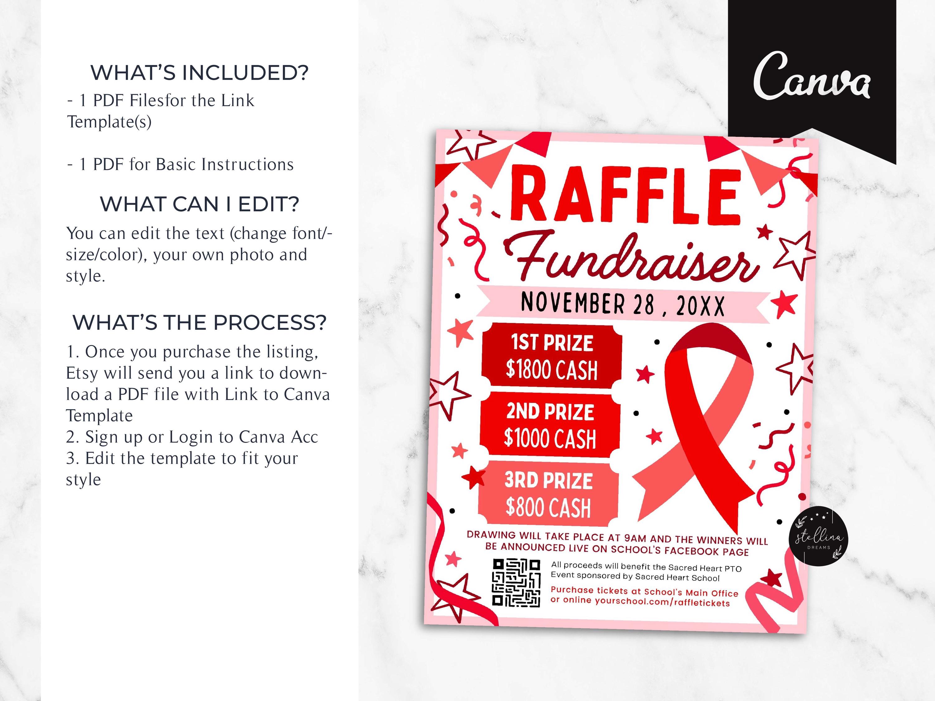 Red Ribbon Raffle Fundraiser Flyer for Cancer Benefit: Editable CANVA ...