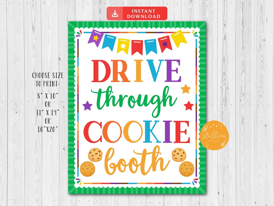 Drive Thru Cookie Booth Sign Printabledrive Up Stop Cookies - Etsy