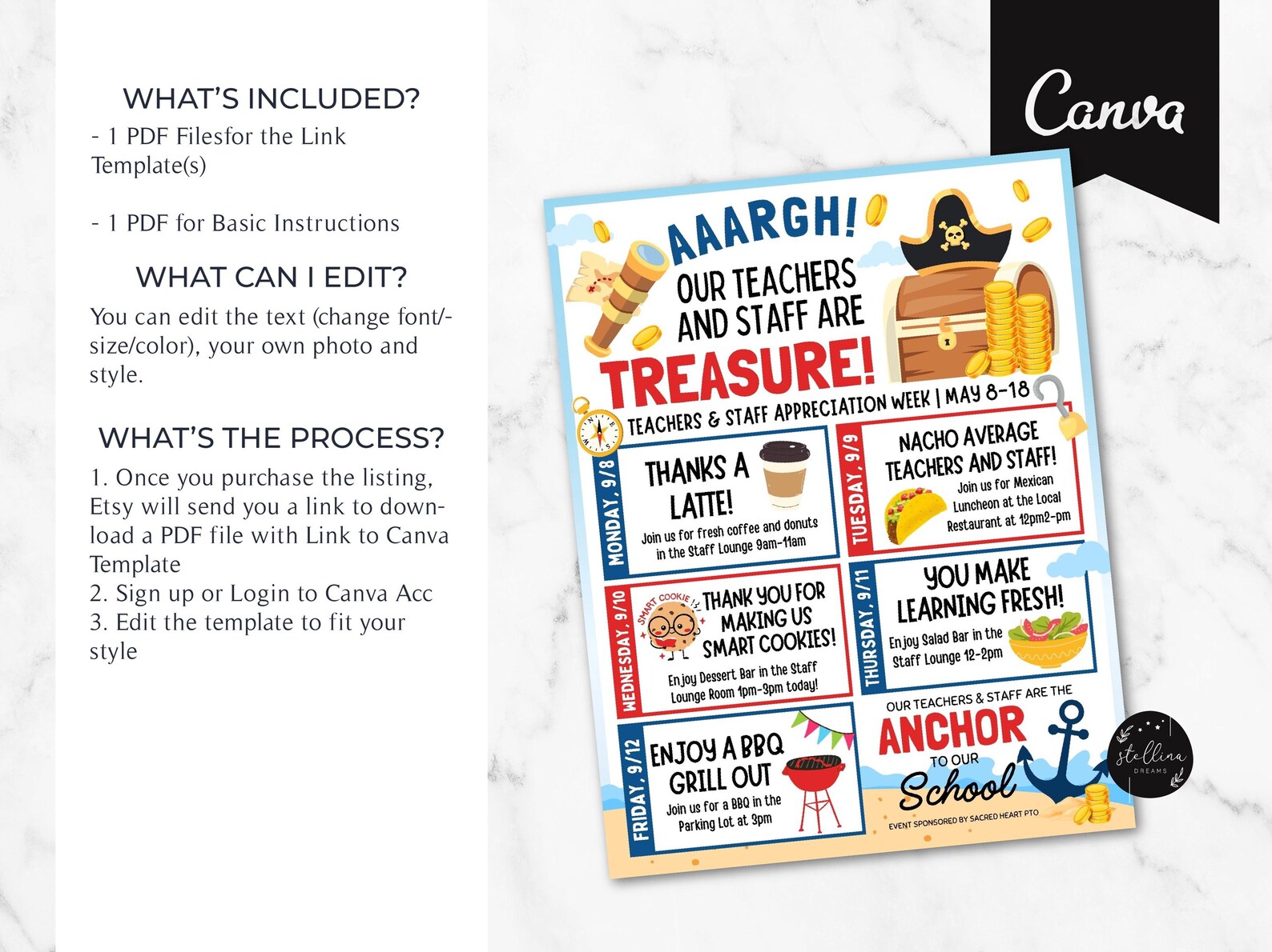 Editable Pirate Themed Teacher Appreciation Week Itinerary Beach Theme ...