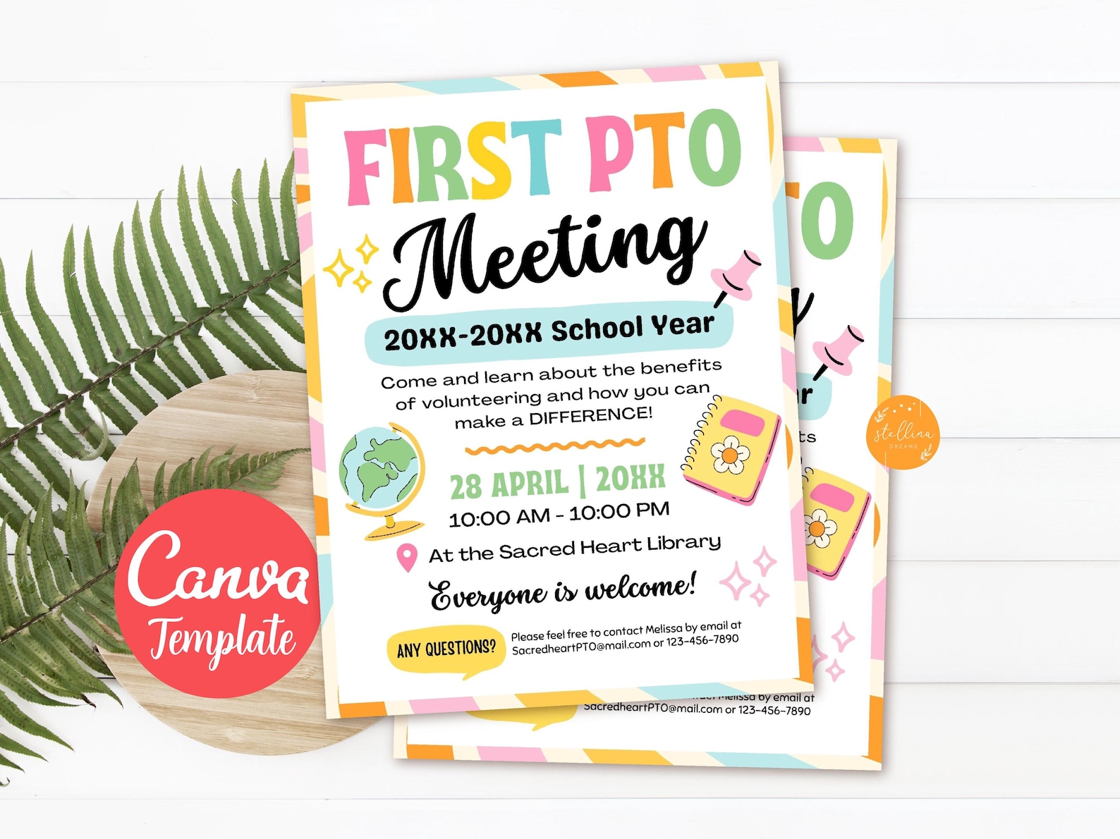 PTA PTO Meeting Flyer: Groovy Rainbow Theme, Editable Canva Template ...