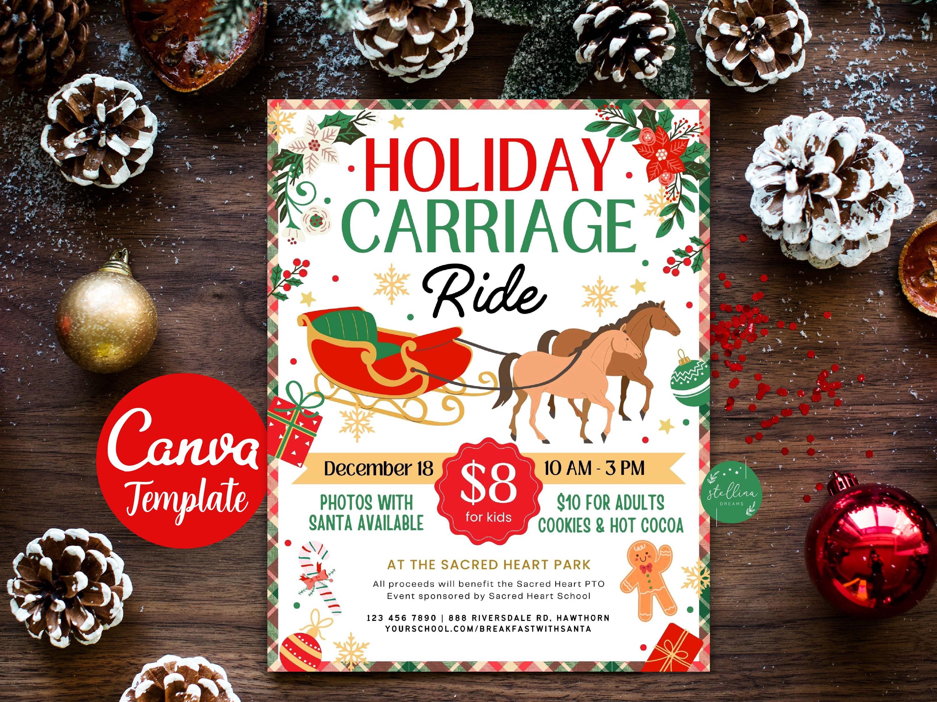 Christmas Carriage Ride Flyer: Holiday Event Invitation (CANVA Template ...