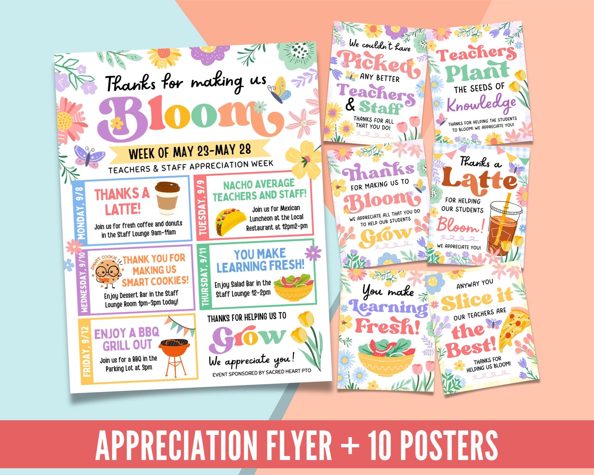 Floral Teacher Appreciation Week Bundle | Itinerary & Food Table Signs ...