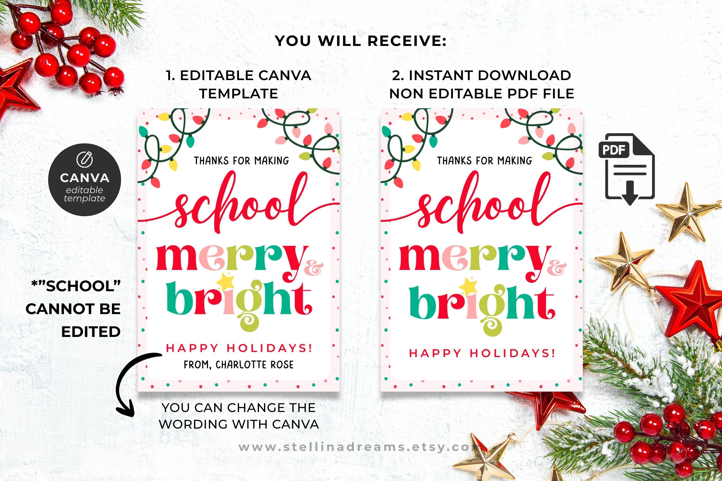 Merry & Bright School Gift Tags | Christmas Teacher Staff Appreciation ...
