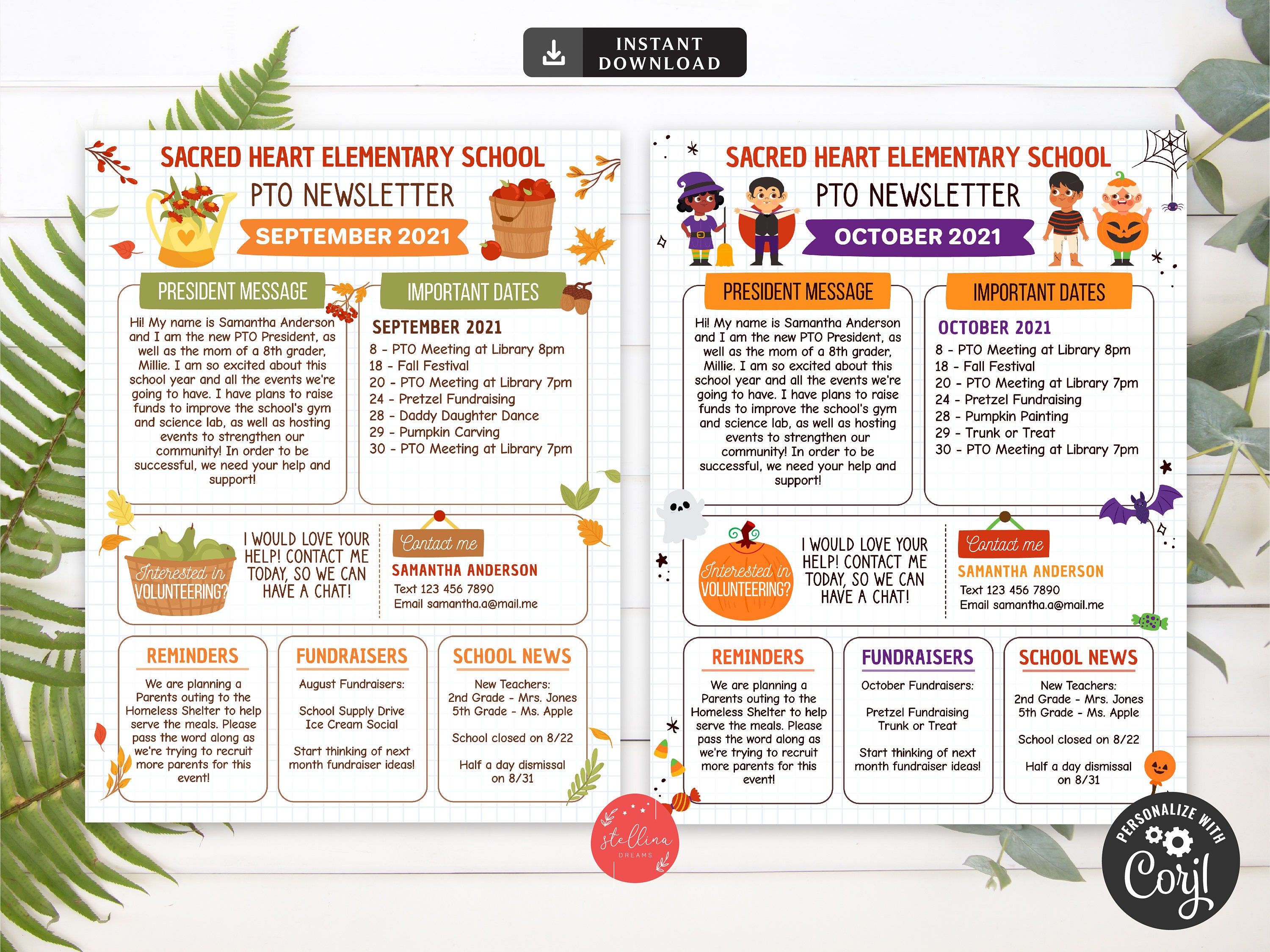 Yearly Pto Pta Newsletter Template Set, Classroom Printable Handout ...