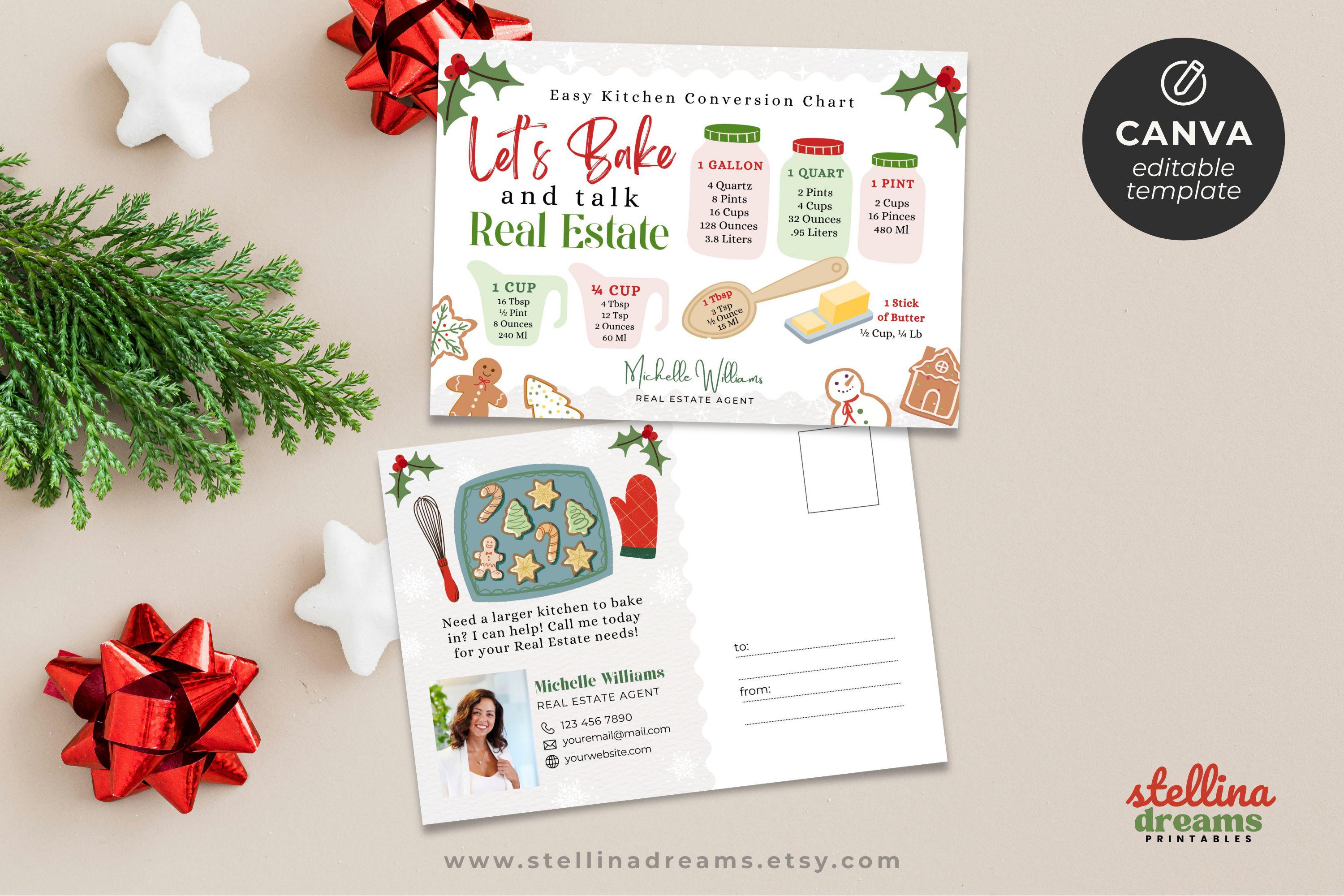 Christmas Realtor Postcard With Baking Conversion Chart | Editable ...