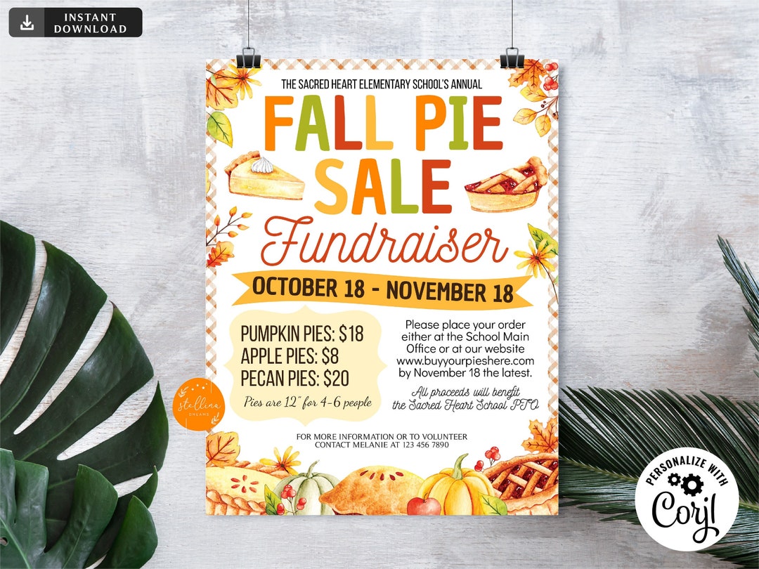 EDITABLE Fall Pie Fundraiser, Thanksgiving Pie Fundraiser Flyer ...