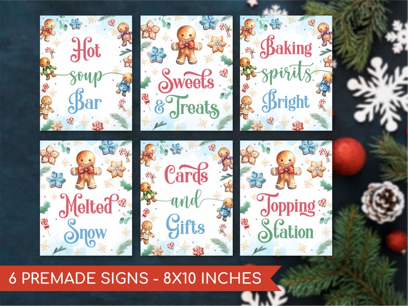 Gingerbread Signs Watercolor Christmas Party Signs Oh Snap Christmas ...