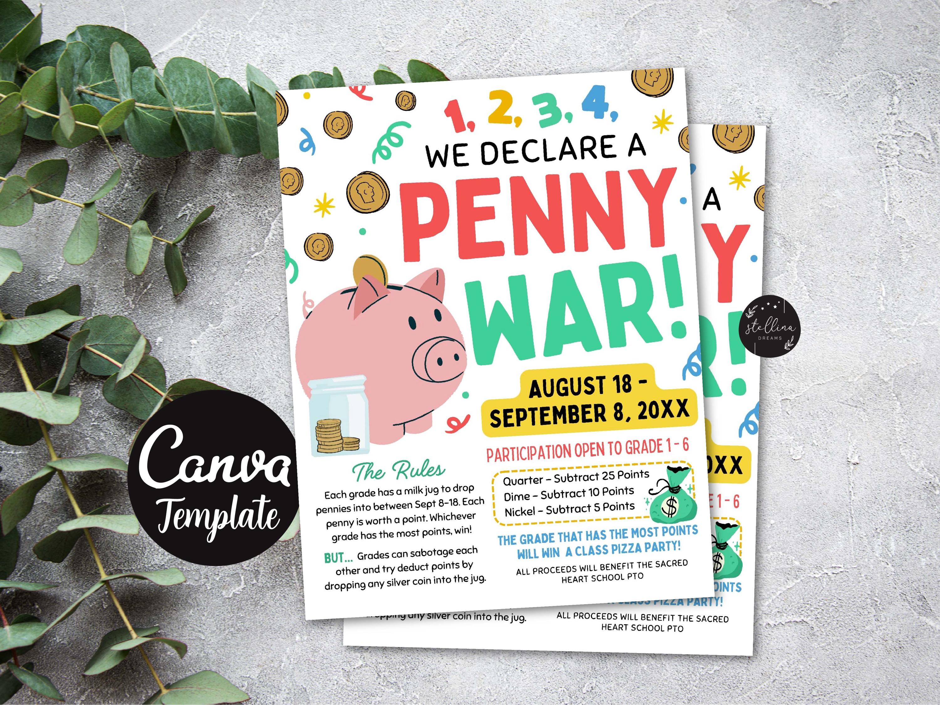 Penny War Fundraiser Flyer: Editable School Event Template (CANVA ...