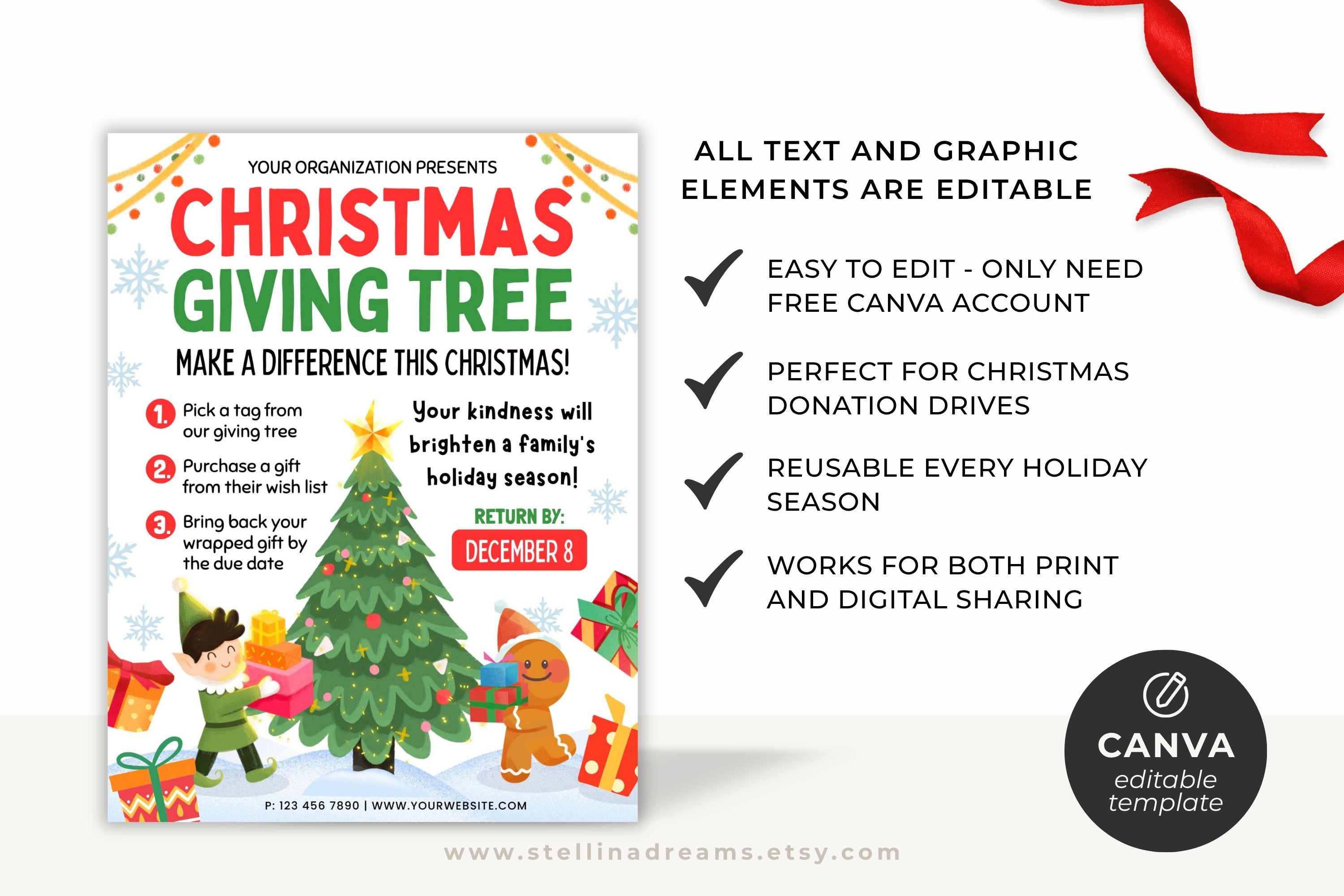 Christmas Giving Tree Fundraiser Flyer | Angel Tree Charity Poster ...