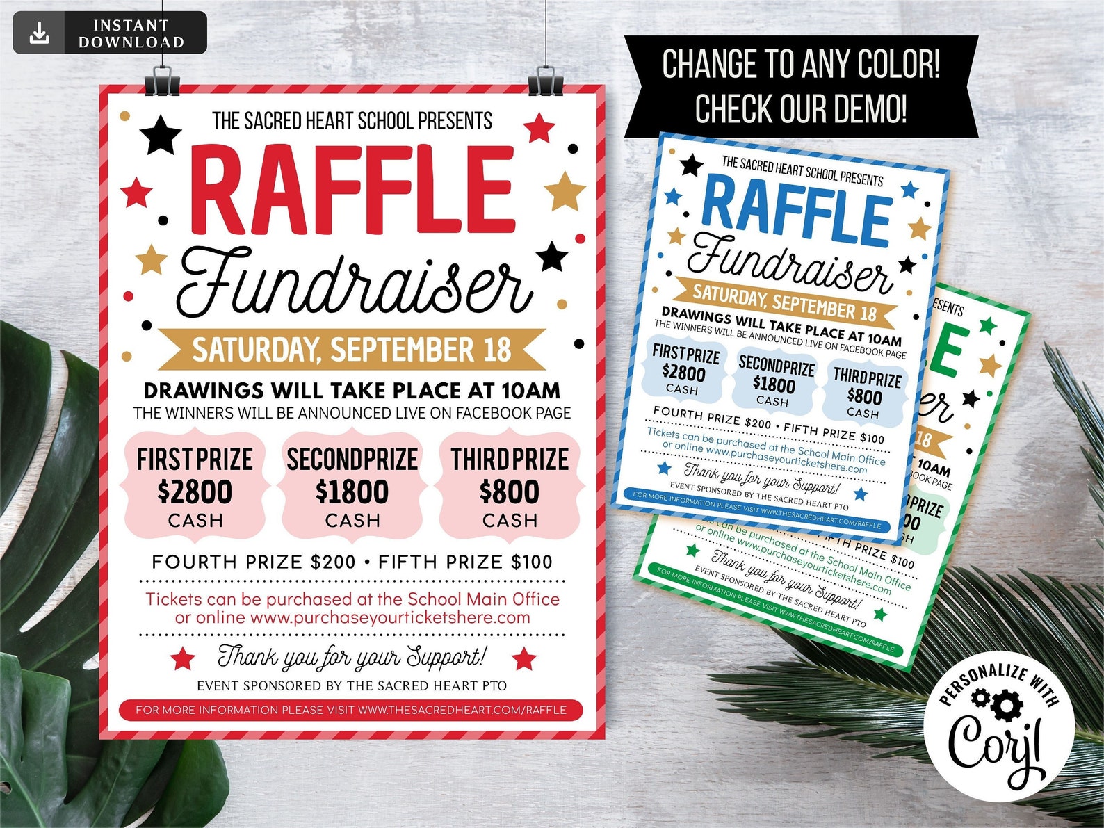 Pto Day Raffle Raffle Fundraiser Flyer, Raffle Fundraiser Editable Template, Sports ...