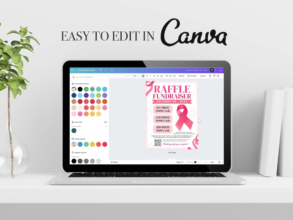 Editable Raffle Fundraiser Flyer: Cancer Charity Event Template (CANVA ...