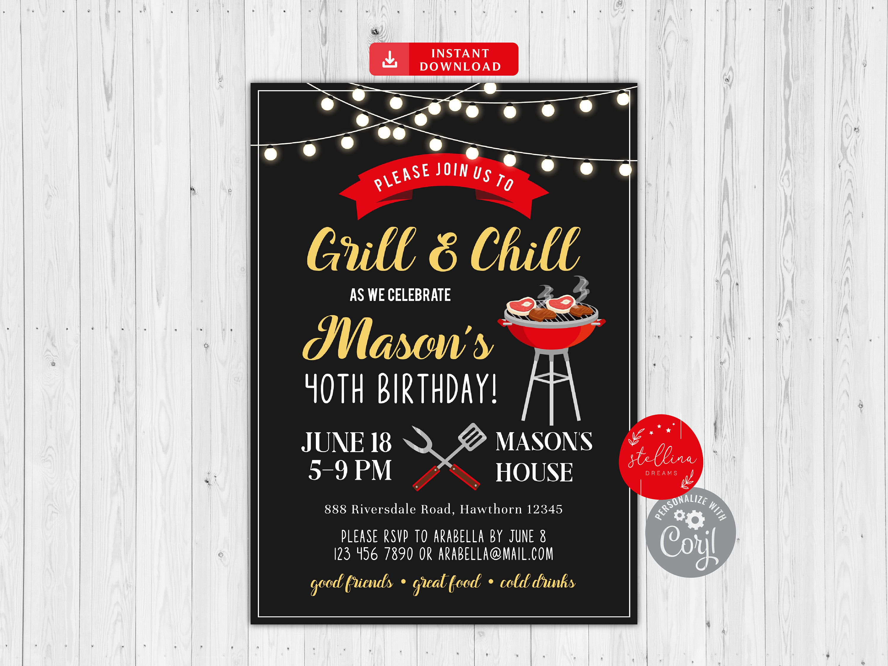 Grill and Chill Invitation, Company Family Picnic, BBQ Barbecue Backyard  Party, Adult Birthday, Cookout Digital Invite, Instant Download - Etsy
