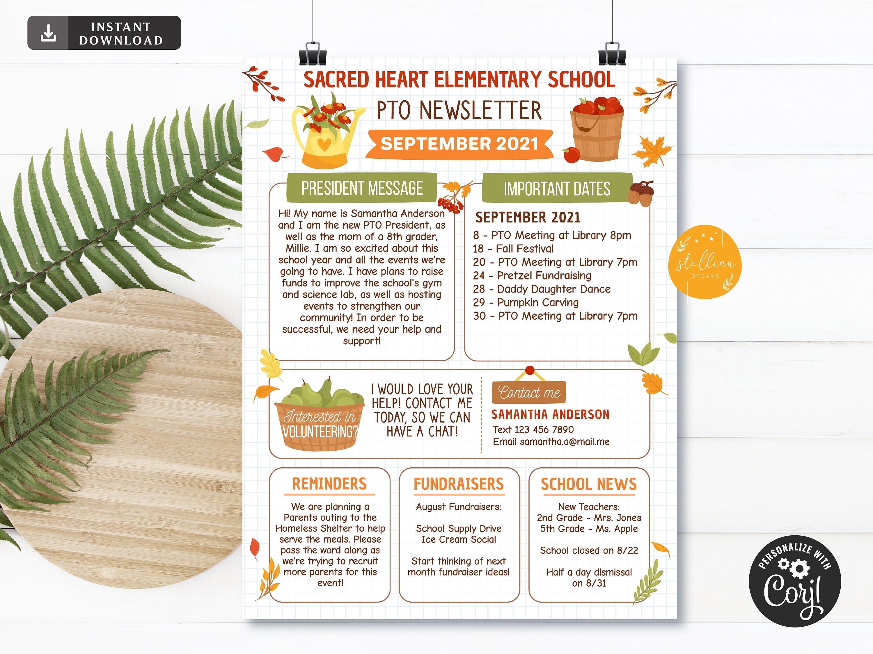 September PTO PTA Newsletter Flyer: Editable Fall School Handout ...