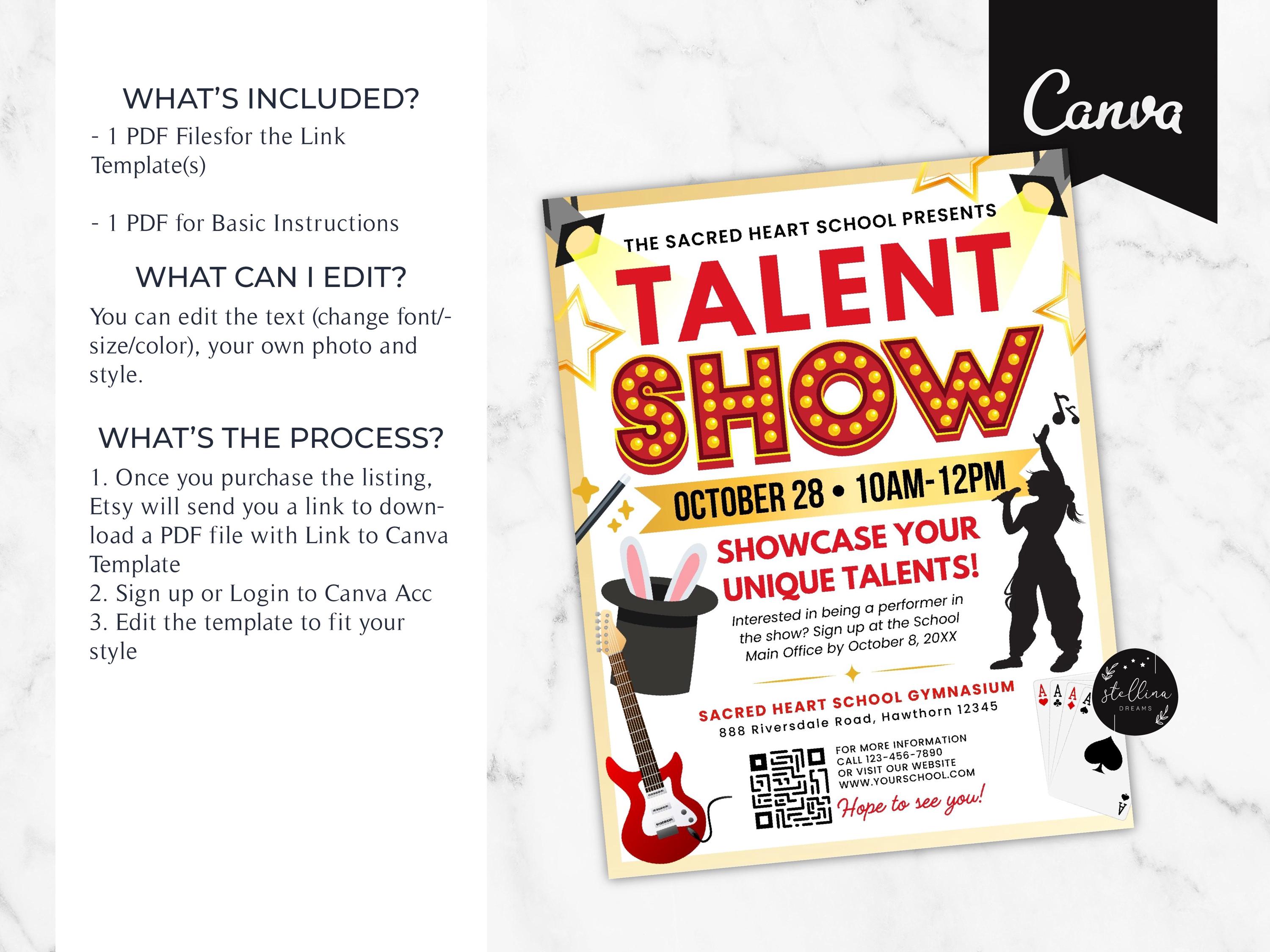 Talent Card Layout Editable Talent Show Flyer: School Fundraiser, Magic Cards Party (CANVA ...