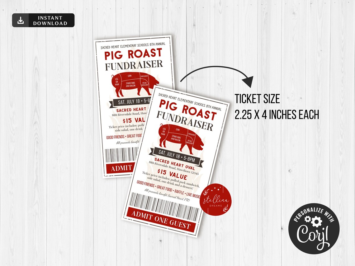 Pig Roast Fundraiser Flyer Ticket Poster Set, Pto Pta, Church Community ...