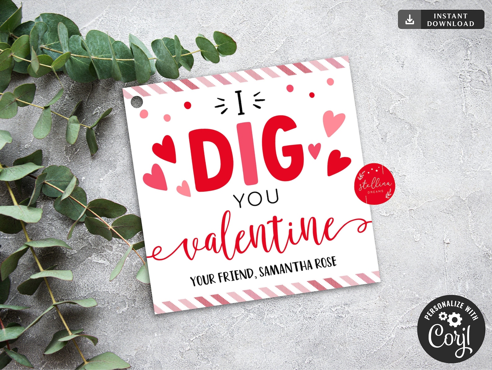 EDITABLE Valentines Gift Tag, I Dig You Valentine Tags, Shovel ...