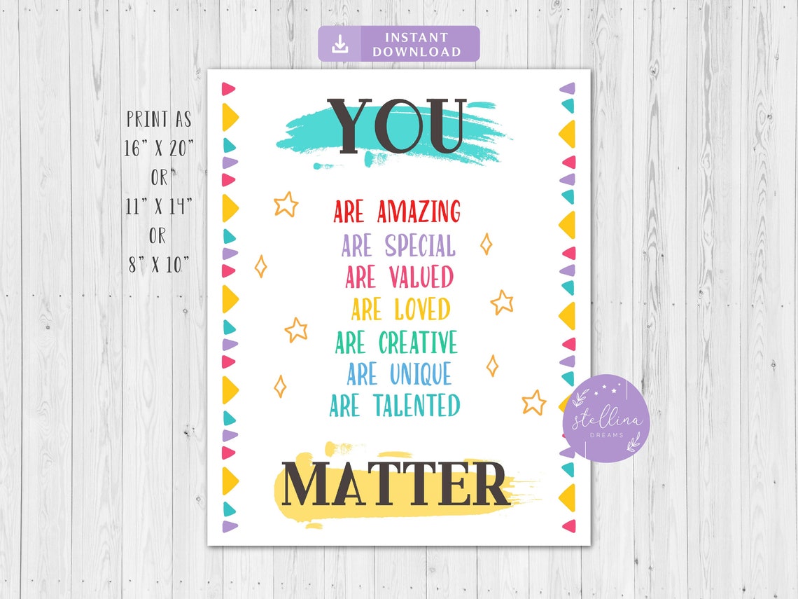 You Matter Classroom Poster Printable School Office Decor | Etsy