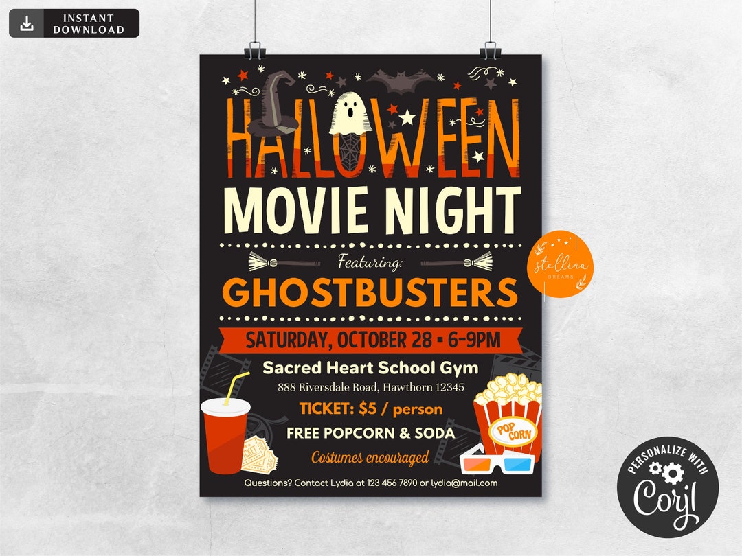 EDITABLE Halloween Movie Night Flyer, Printable PTA PTO Flyer School ...