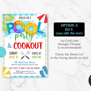 EDITABLE End of School Pool Party Invitation, Pool Party and Cookout ...