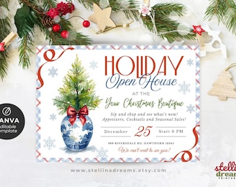 Holiday Open House Flyer for Boutique | Editable Canva Template | Christmas Shop Event Invitation Poster