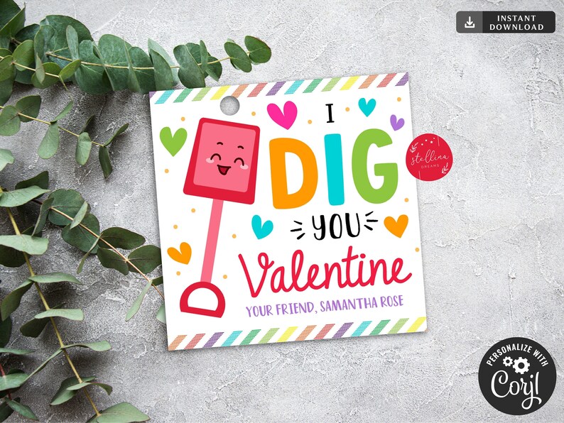 EDITABLE Valentine Shovel Tag I Dig You Valentine Tags, Valentines Gift ...