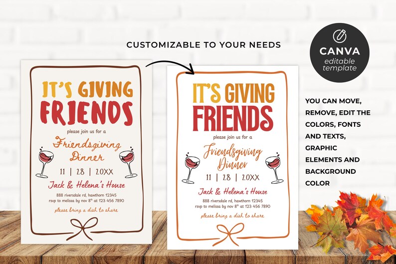 Friendsgiving Dinner Party Invitation | Editable Hand Drawn ...