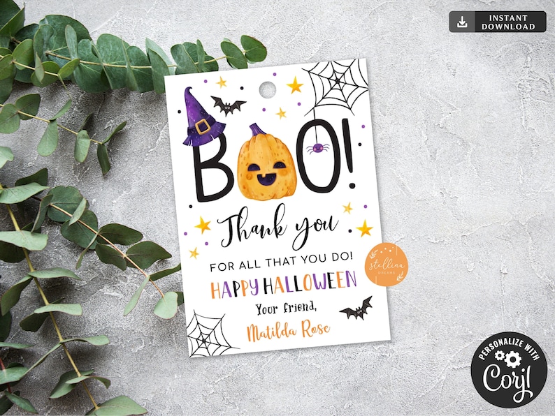 EDITABLE Halloween Gift Tags, Halloween Appreciation Favor Tags, Boo ...