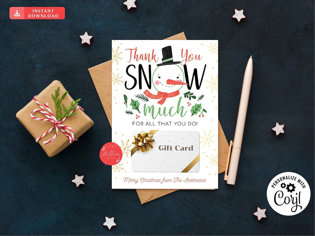 EDITABLE Christmas Thank You Snow Much Gift Card Holder, Printable ...