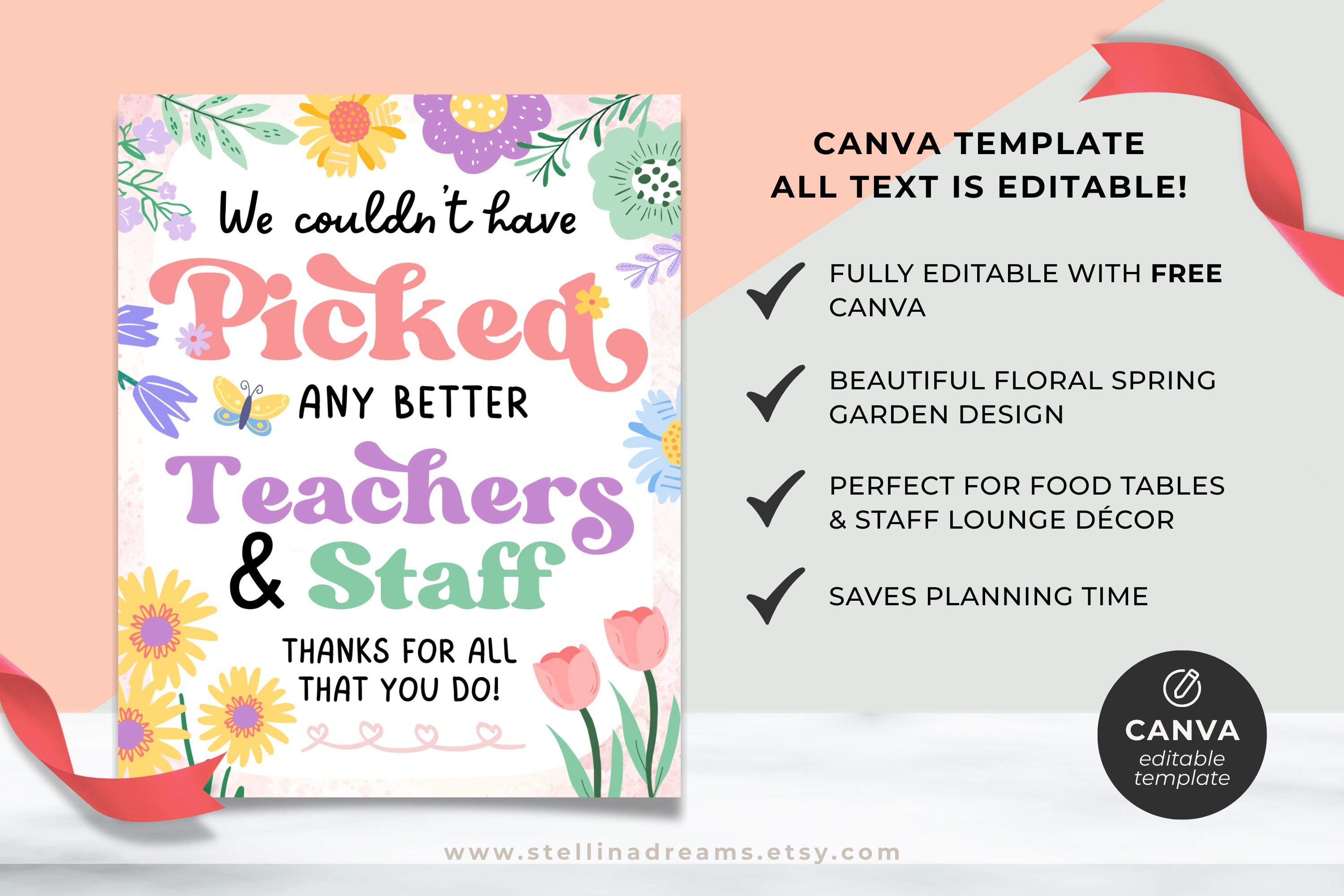Floral Teacher Appreciation Week Bundle | Itinerary & Food Table Signs ...