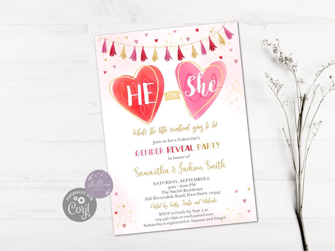 Valentine Gender Reveal Invitation, Valentine Baby Shower Invitation