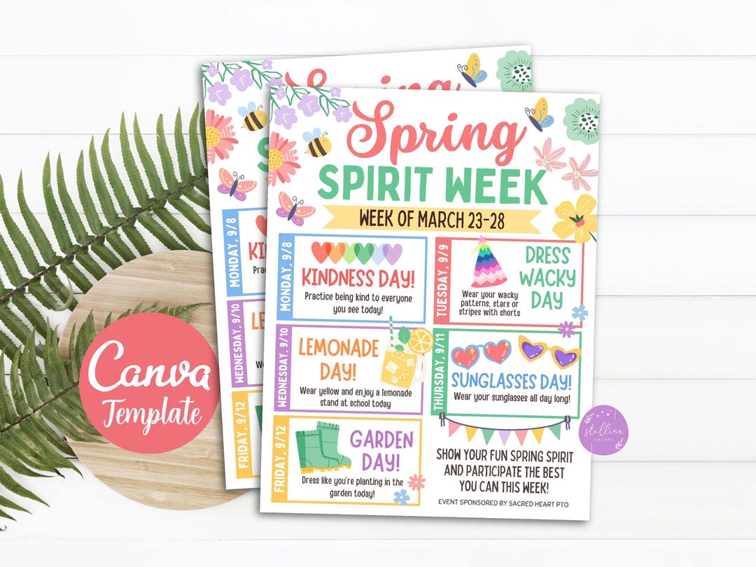 Spring Spirit Week Itinerary: Editable CANVA Template (digital Download ...
