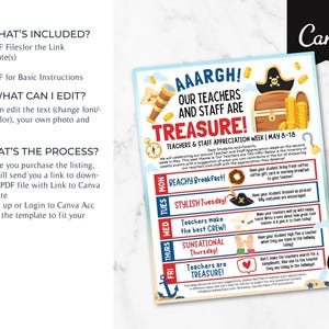 Editable Pirate Themed Teacher Appreciation Week Itinerary Take Home ...