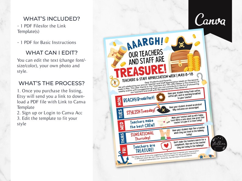 Editable Pirate Themed Teacher Appreciation Week Itinerary Take Home ...