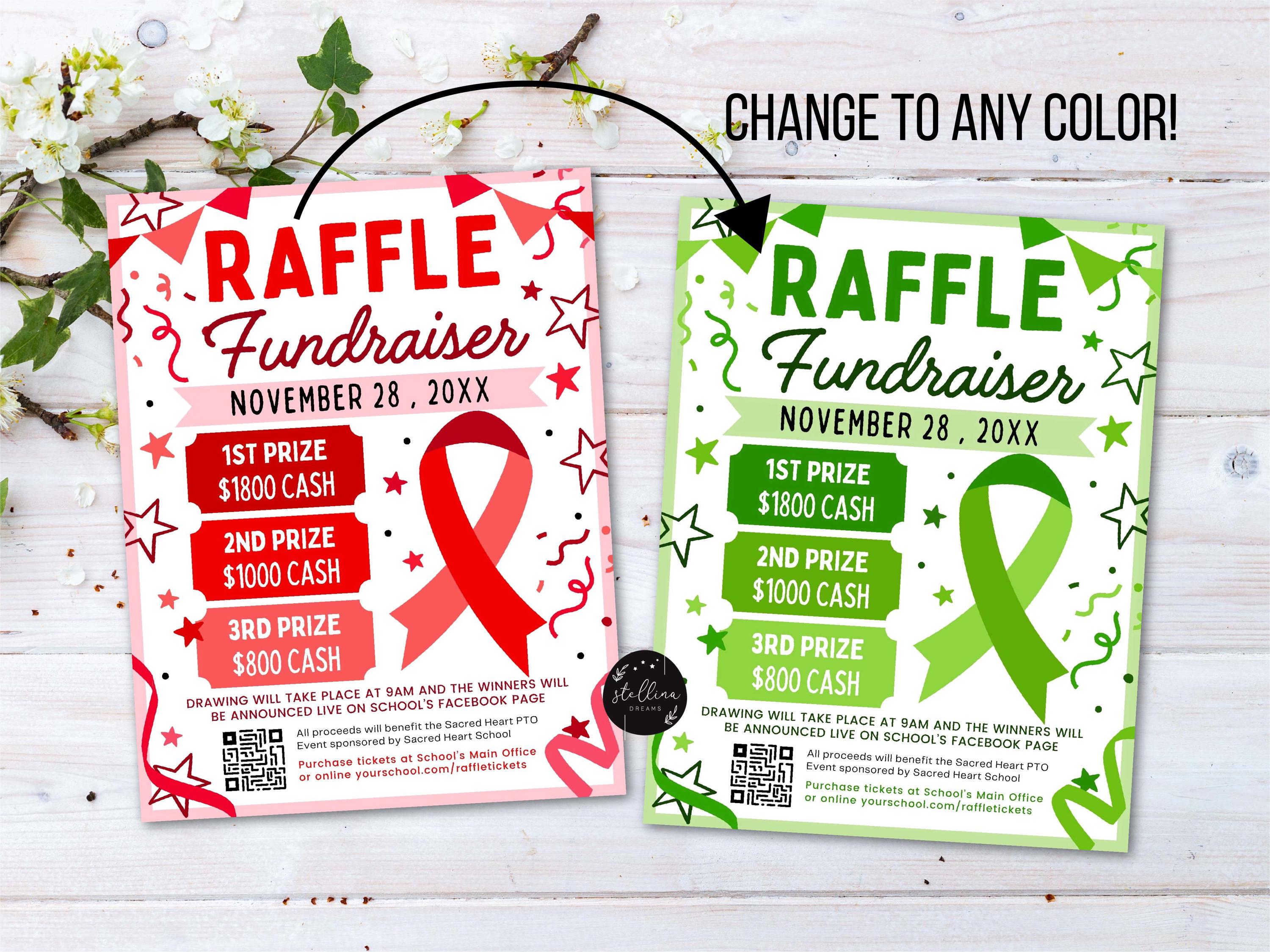 Red Ribbon Raffle Fundraiser Flyer for Cancer Benefit: Editable CANVA ...