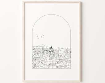 Firenze Linear Printable Florence Old Town Minimal Digital Print Italian Cities Artwork Piazza Duomo Wall Art Italy Landscape Simple Poster