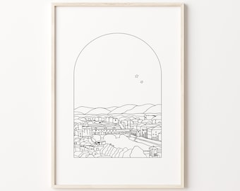 Firenze Italy Old Town Art Printable Florence Arno Bridges Minimal Wall Art Italian City View Artwork Ponte Vecchio Black White Digital Art