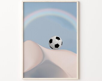 Mirage Ball Art Printable Desert Rainbow Football Soccer Wall Art Player Enthusiast Poster Soccer Fan Pastel Room Decor Teenage Sports Print