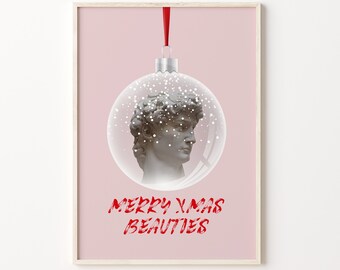 David Xmas Bauble Printable David Head Merry Xmas Beauties Wall Art Funny Edit Classic Sculpture Poster David Pink Happy Holidays Art Print