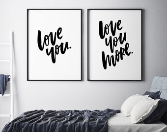 Love You Love You More Printable, Set Of 2 Bedroom Printable Posters, Bedroom Modern Decor, Love Quote Wall Art, Funny Love Digital Print