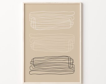 Abstract Line Art Printable Poster, Minimalist Modern Wall Art, Neutral Beige Digital Download, Contemporary Geometric Print for Home Decor