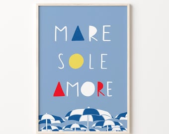 Italian Summer Poster - Mare Sole Amore Beach Art Print, Mediterranean Sea and Sun Wall Decor, Coastal Travel-Inspired Printable Art