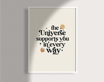 The Universe Supports You Quote Printable Art Celestial Moon Stars Art Print Mystical Inspirational Saying Wall Art Boho Magic Digital Art